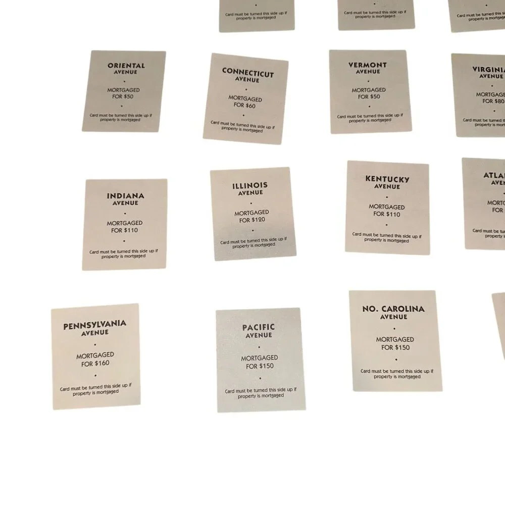 Vintage 1999 Monopoly Title Deed Cards Complete Set Replacement Parts White
